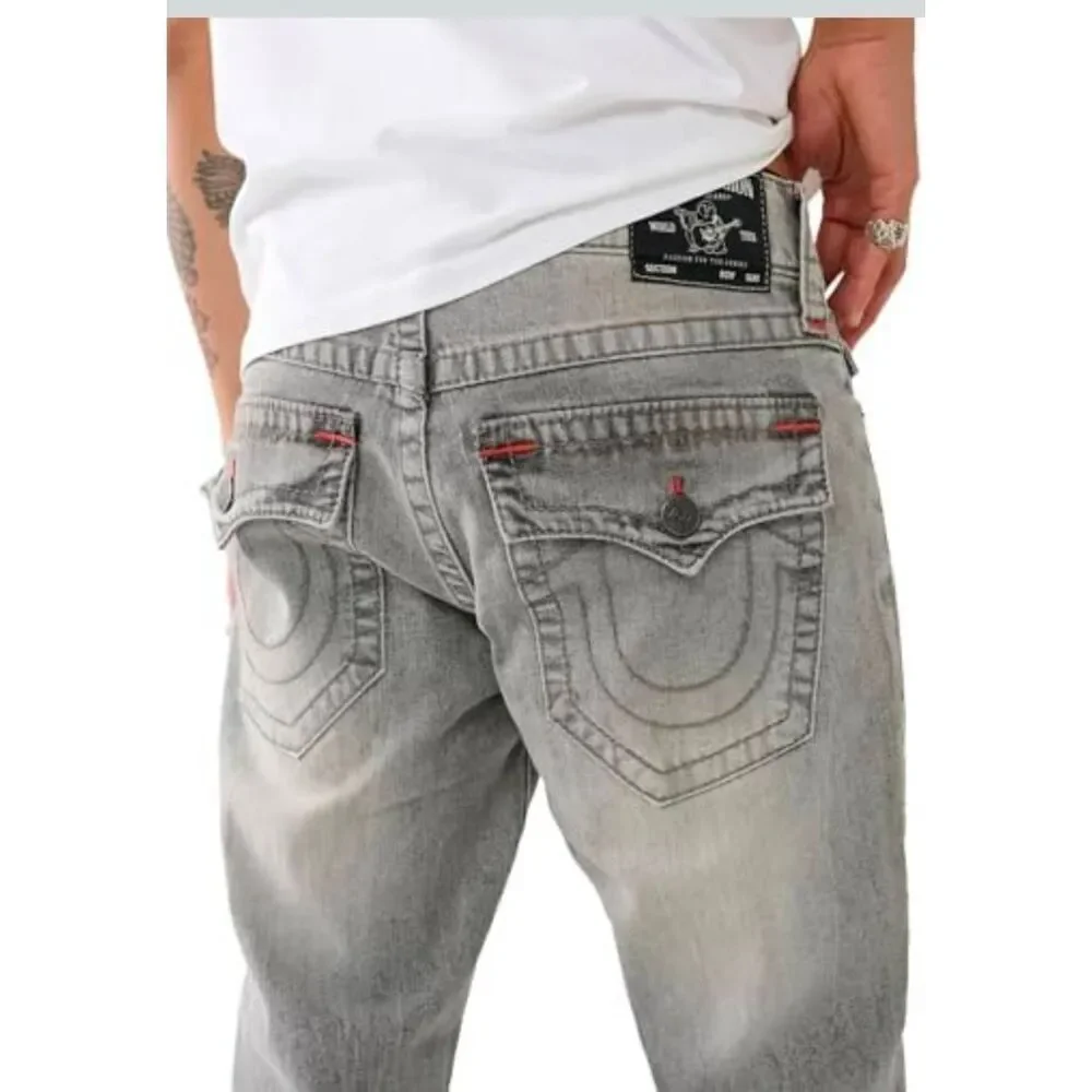 True Religion Ricky Relaxed Straight Jeans Gray Wash T Flap Pocket Size 42